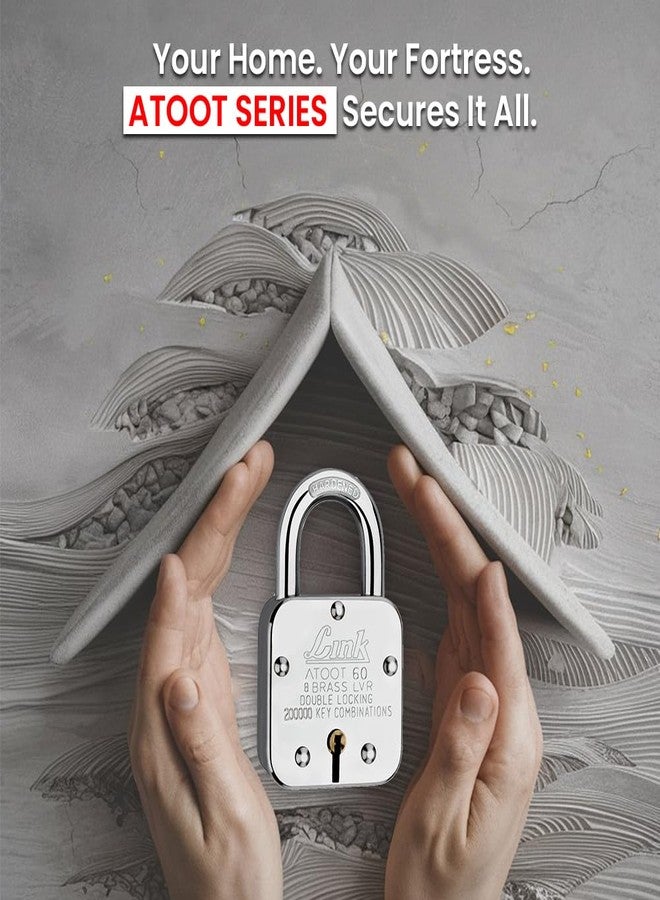 Link® Atoot 60mm Lock | 2 Lakhs Key Combinatiosn | Steel Body | Hardened Shackle | 8 Brass Levers | Made in India |Each Padlock with 3 Silver Keys (Pack of 2) - Image 3